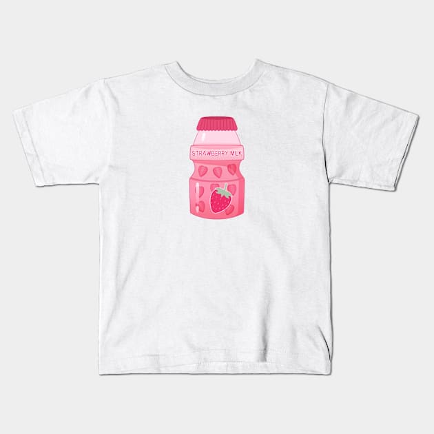 Strawberry milk bottle Kids T-Shirt by leoleon